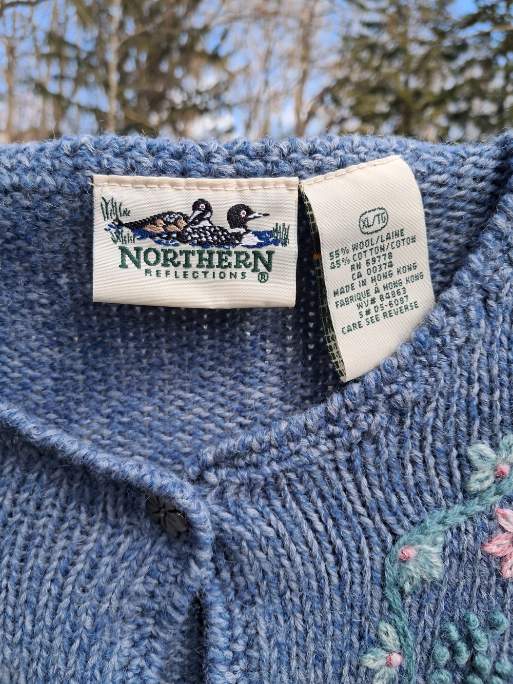 Northern Reflections Light Blue Knit Cardigan with Floral Button - Picture 4 of 5